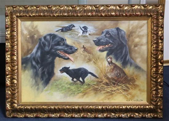 § Mick Cawston (1959-) Black Labradors 19 x 29in.